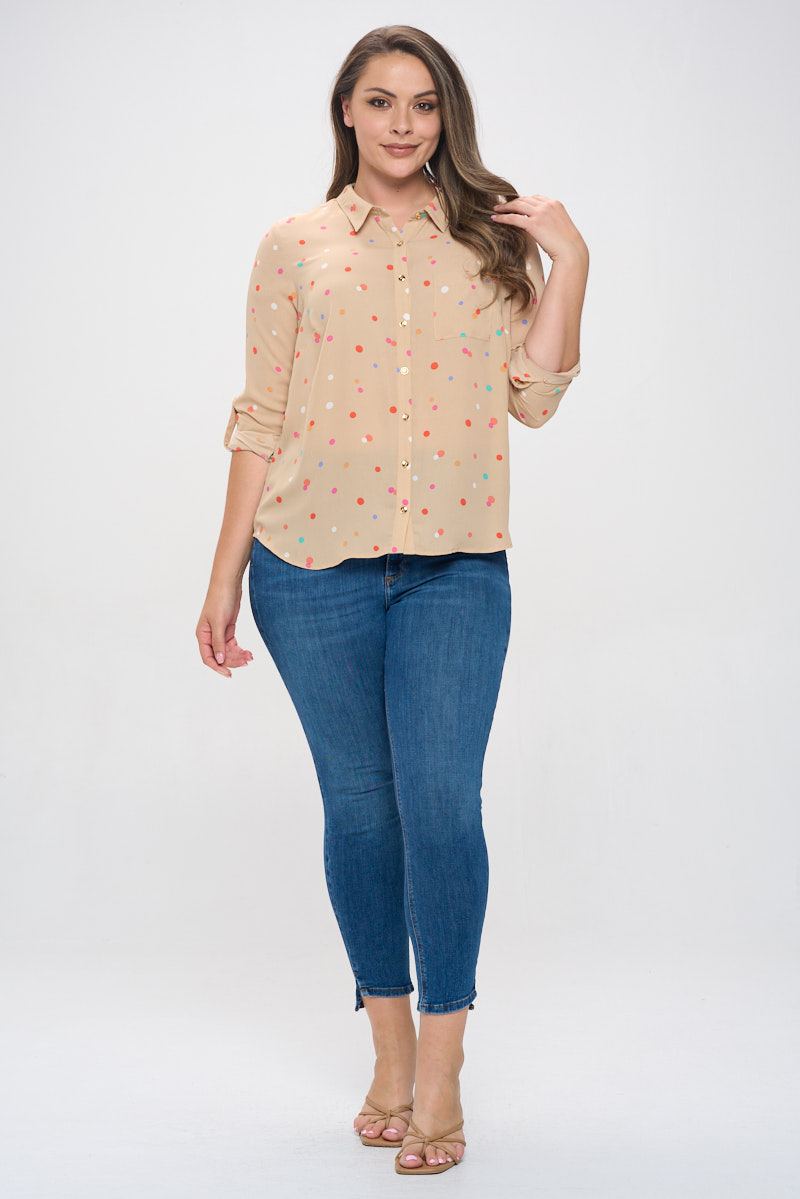 multi colored polka dot blouse