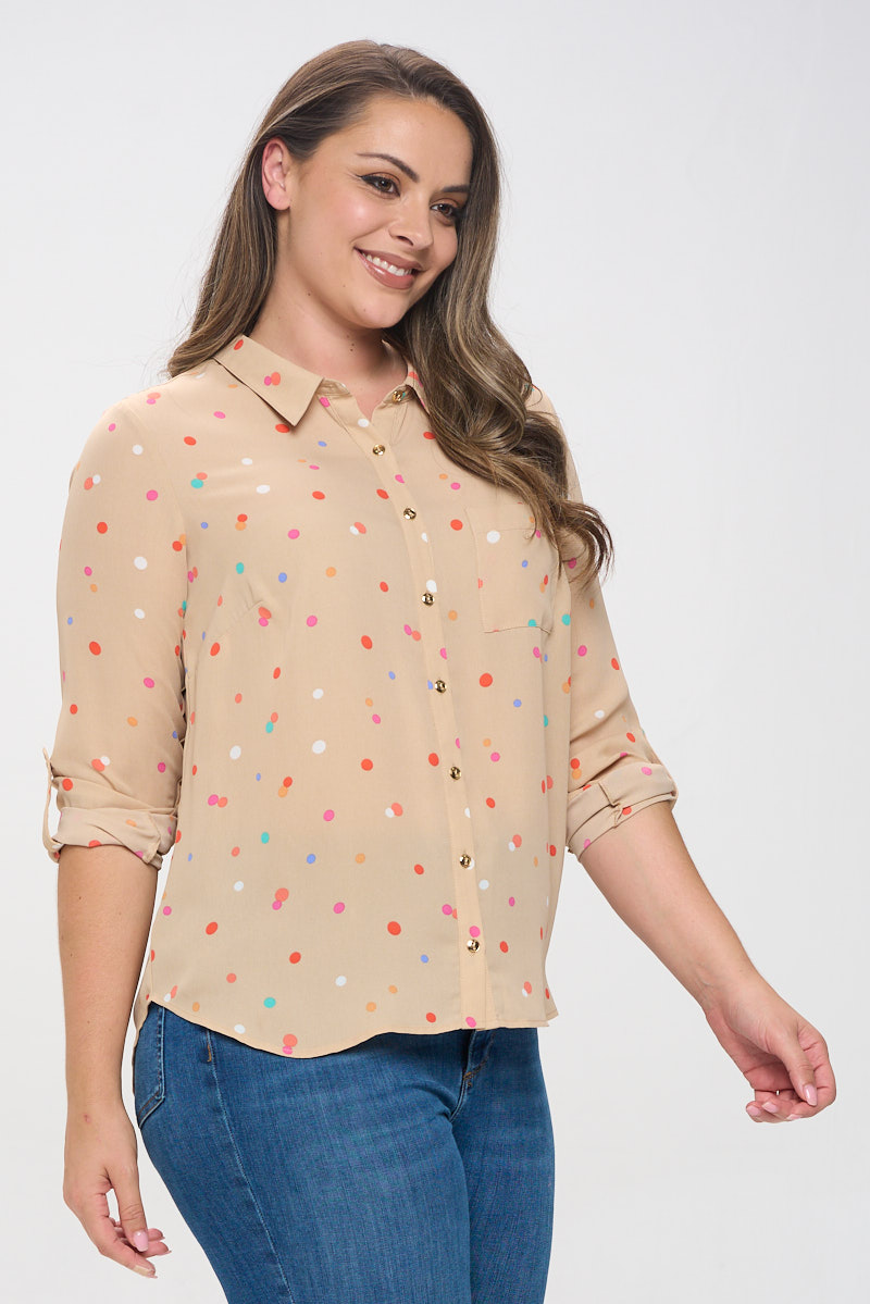 multi colored polka dot blouse