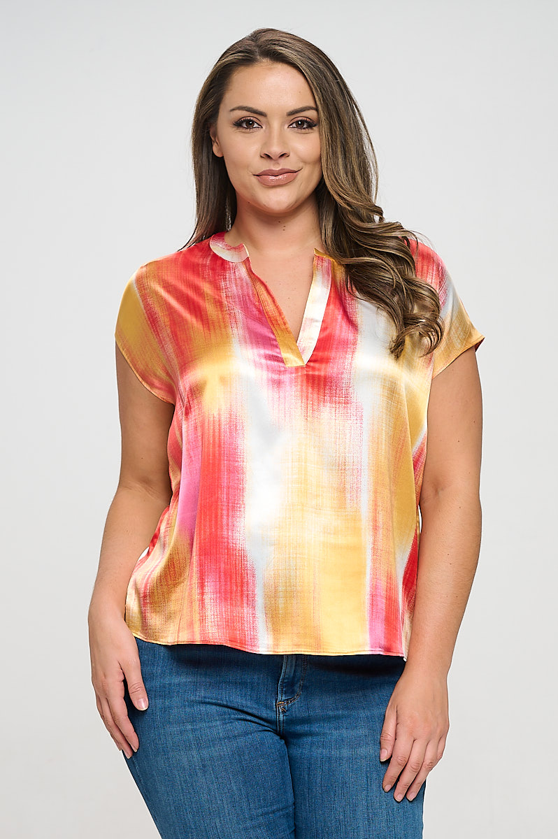 Wholesale clothing PLUS WOVEN TOP: (WR) Plus Short Sleeved Tie-Dye